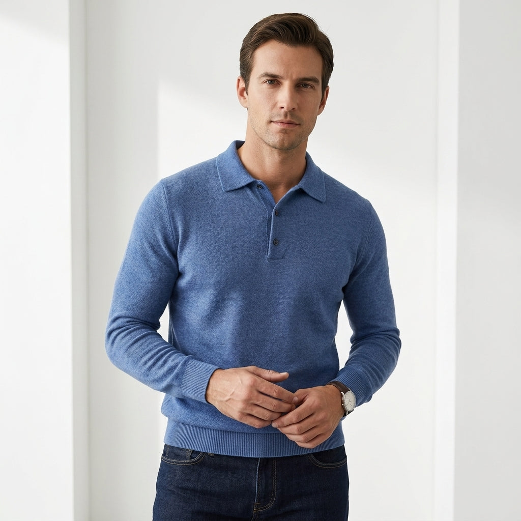 Sweter polo męski z wełny merino – merino polo sweter