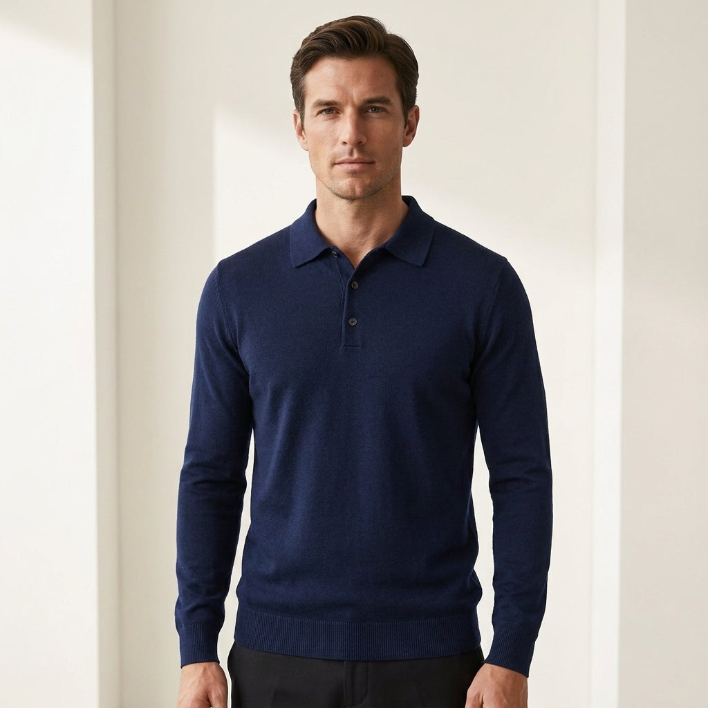 Sweter polo męski z wełny merino – merino polo sweter