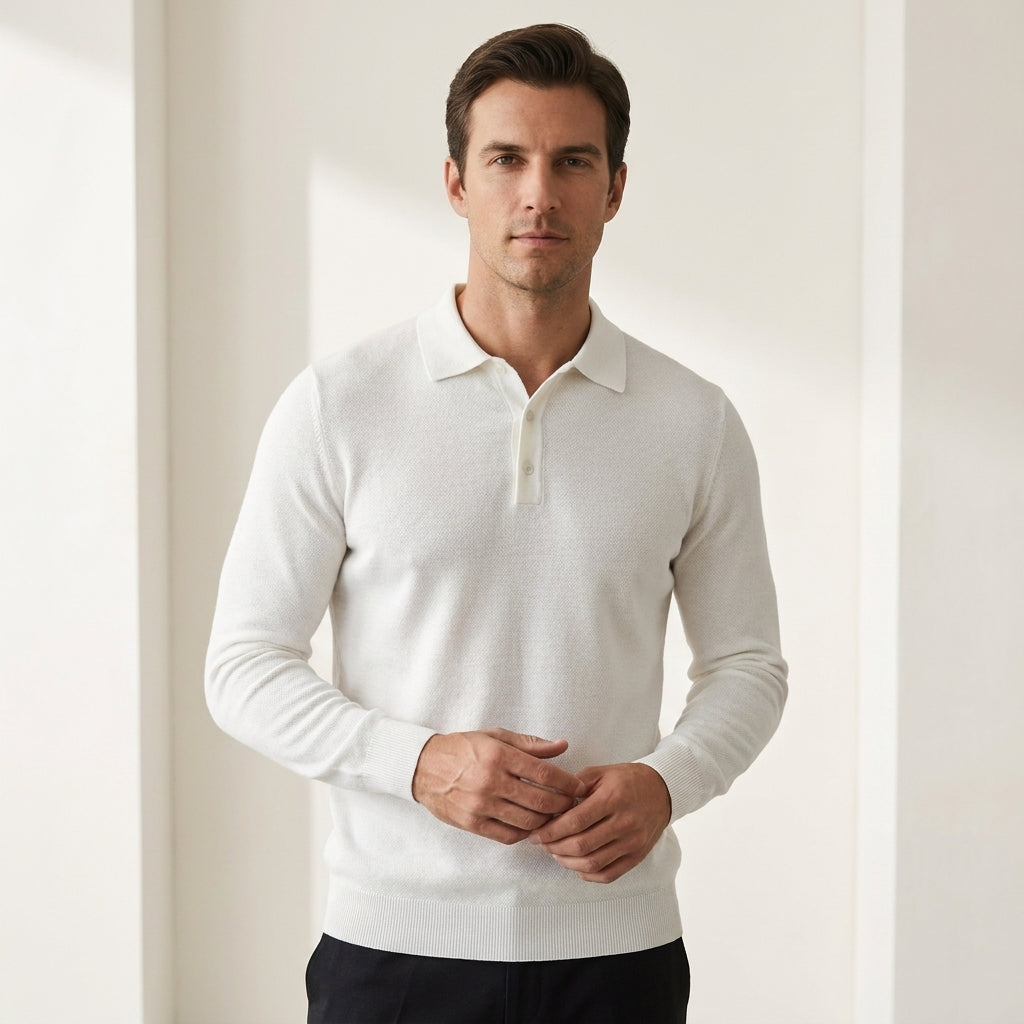 Sweter polo męski z wełny merino – merino polo sweter
