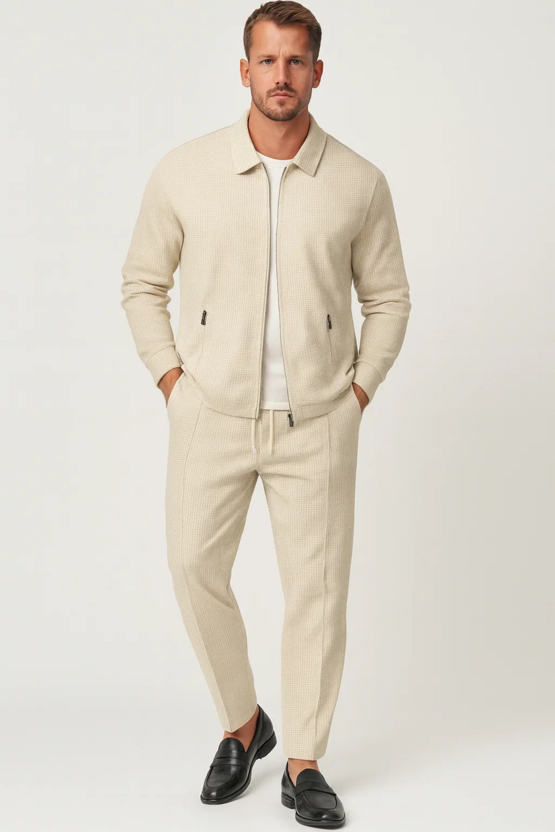 Męski zestaw co-ord | Kurtka na zamek i spodnie tapered
