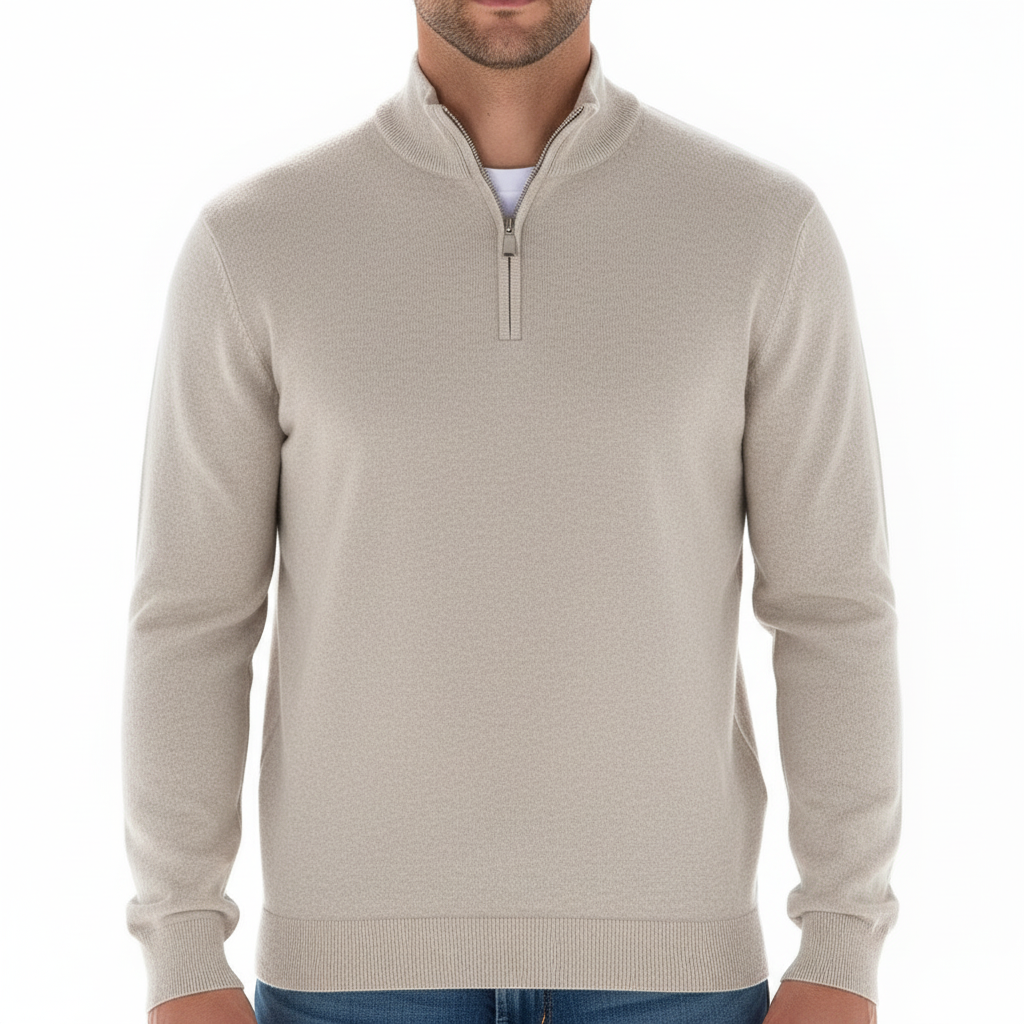 Sweter merino męski z dekoltem V i zamkiem – merino half-zip V-neck