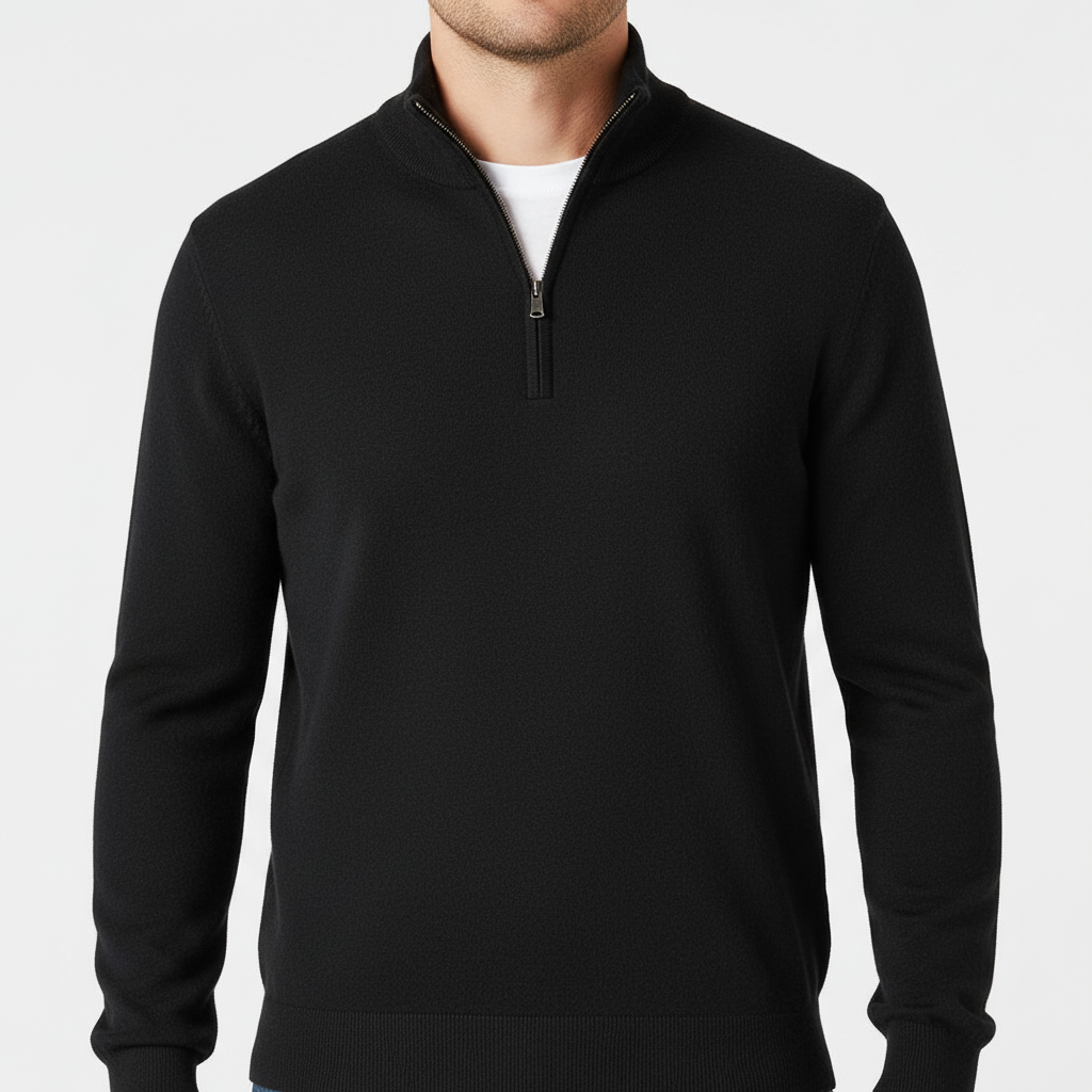Sweter merino męski z dekoltem V i zamkiem – merino half-zip V-neck