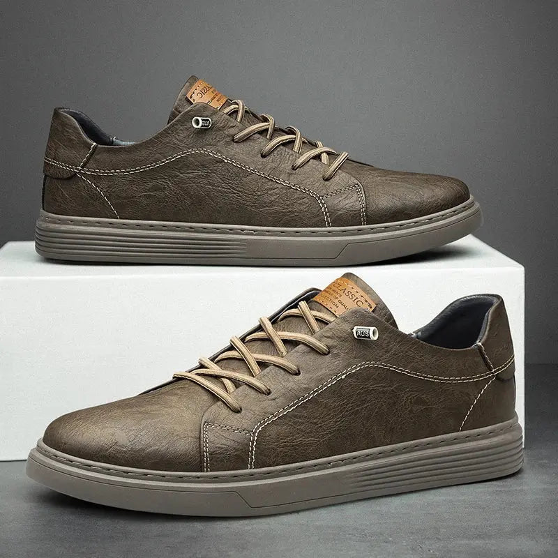 Męskie sneakersy z imitacji skóry | Neutralne kolory | Na co dzień