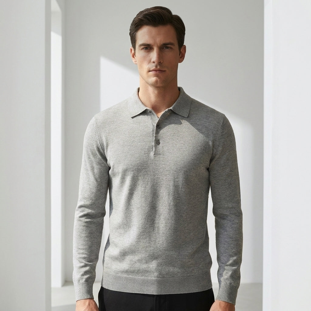 Sweter polo męski z wełny merino – merino polo sweter