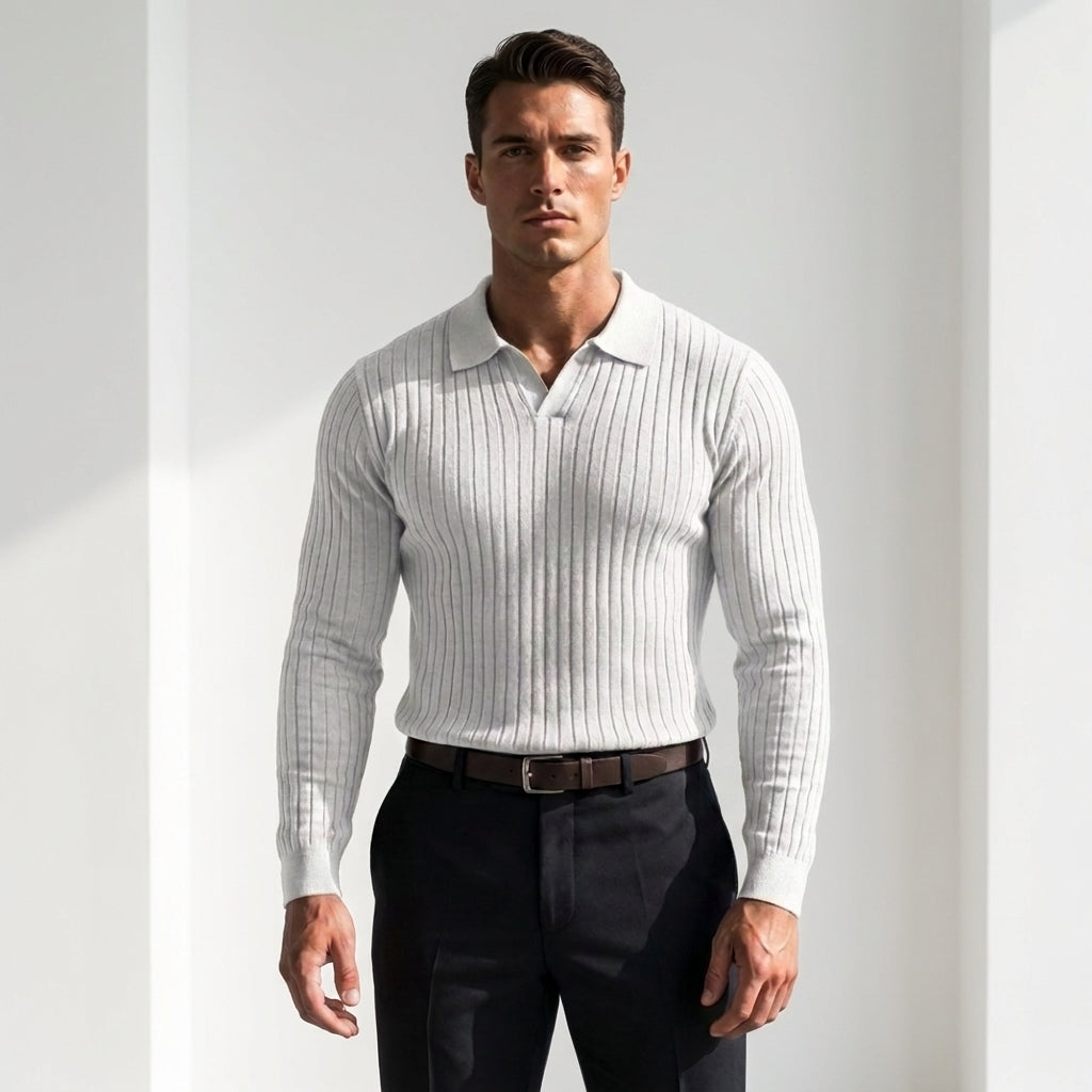 Elegancki sweter polo męski z długim rękawem