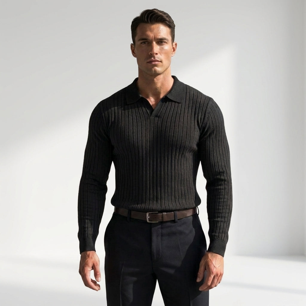 Elegancki sweter polo męski z długim rękawem