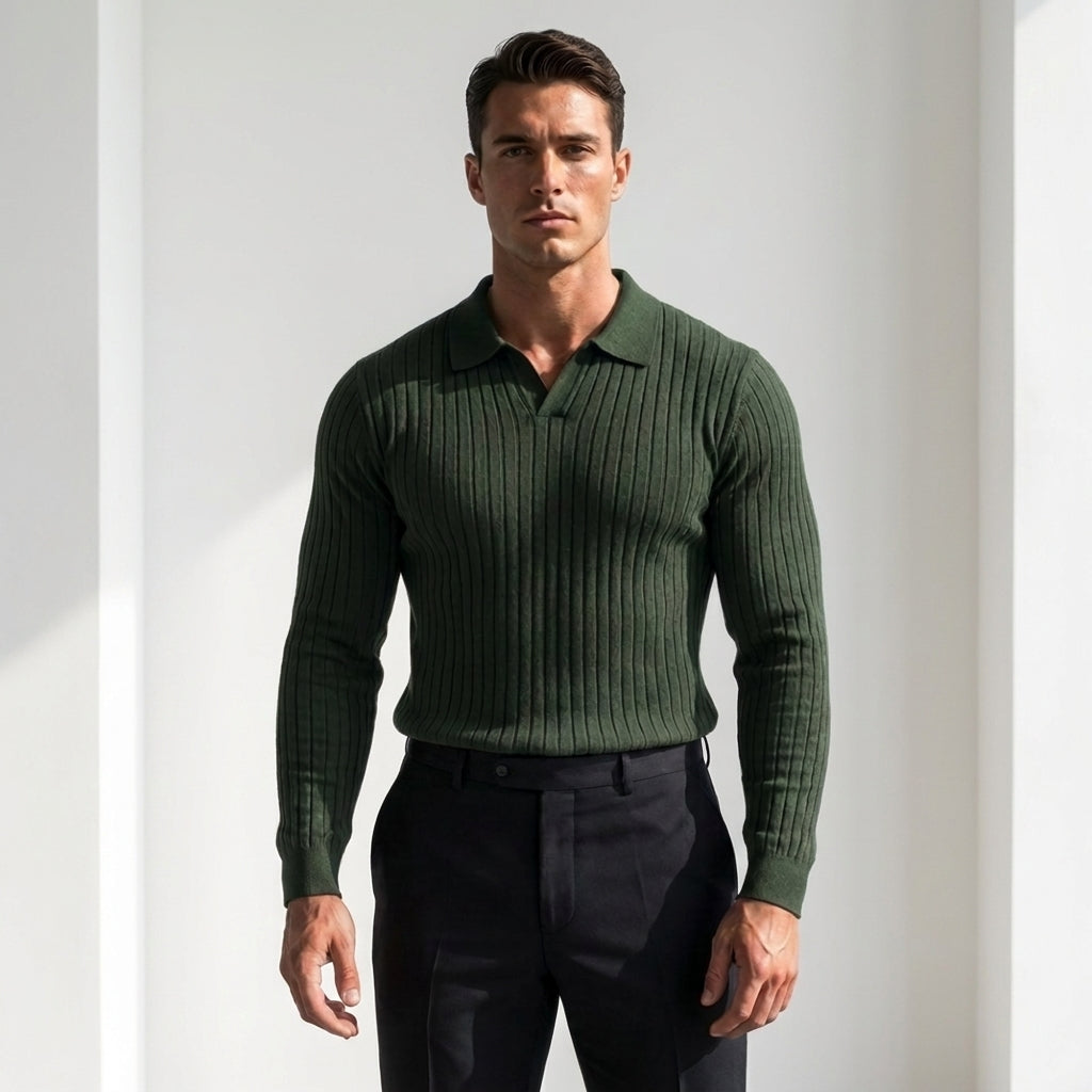 Elegancki sweter polo męski z długim rękawem