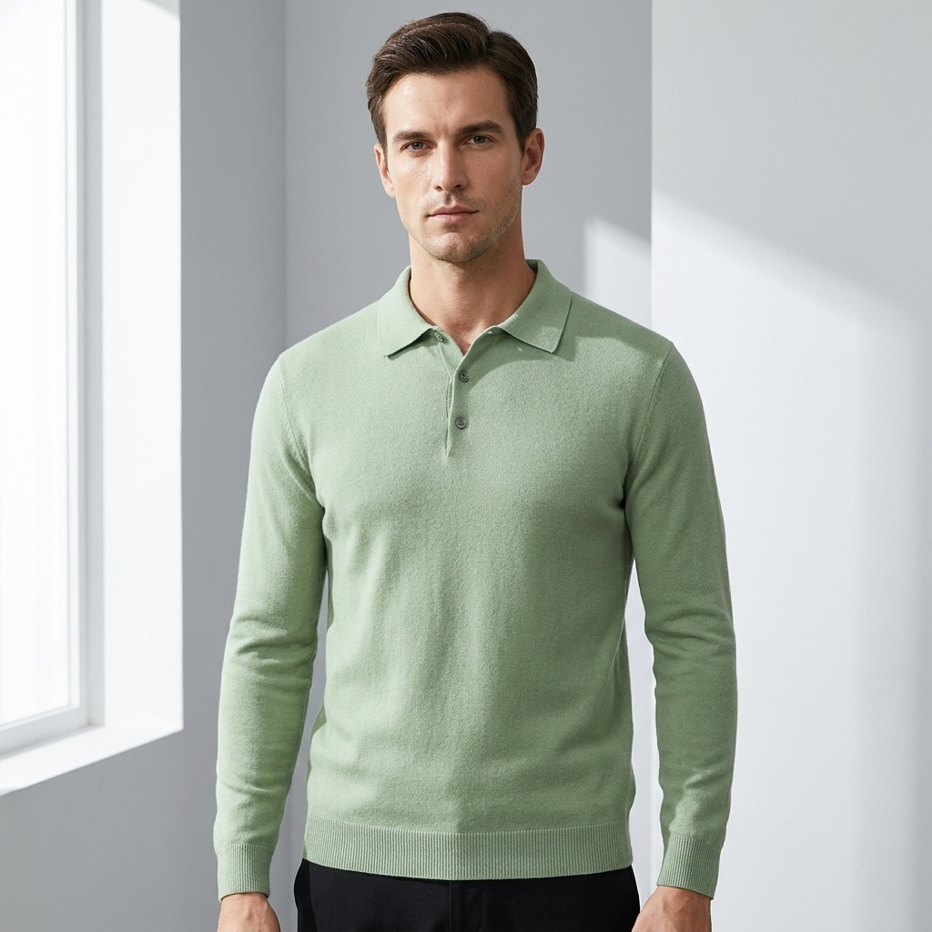 Sweter polo męski z wełny merino – merino polo sweter